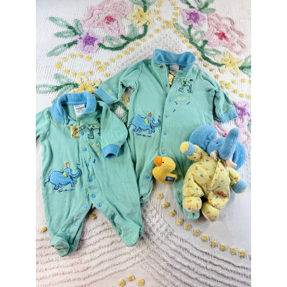 Vintage Carters John Lennon Baby Lot Sleepers Elephant Duck Plush 0-3M 3-6M